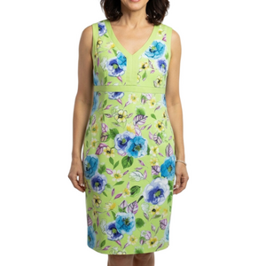 BOB MACKIE Studio‎ Size 14 Colorful Stretch Cotton Sleeveless Vneck Sheath Dress